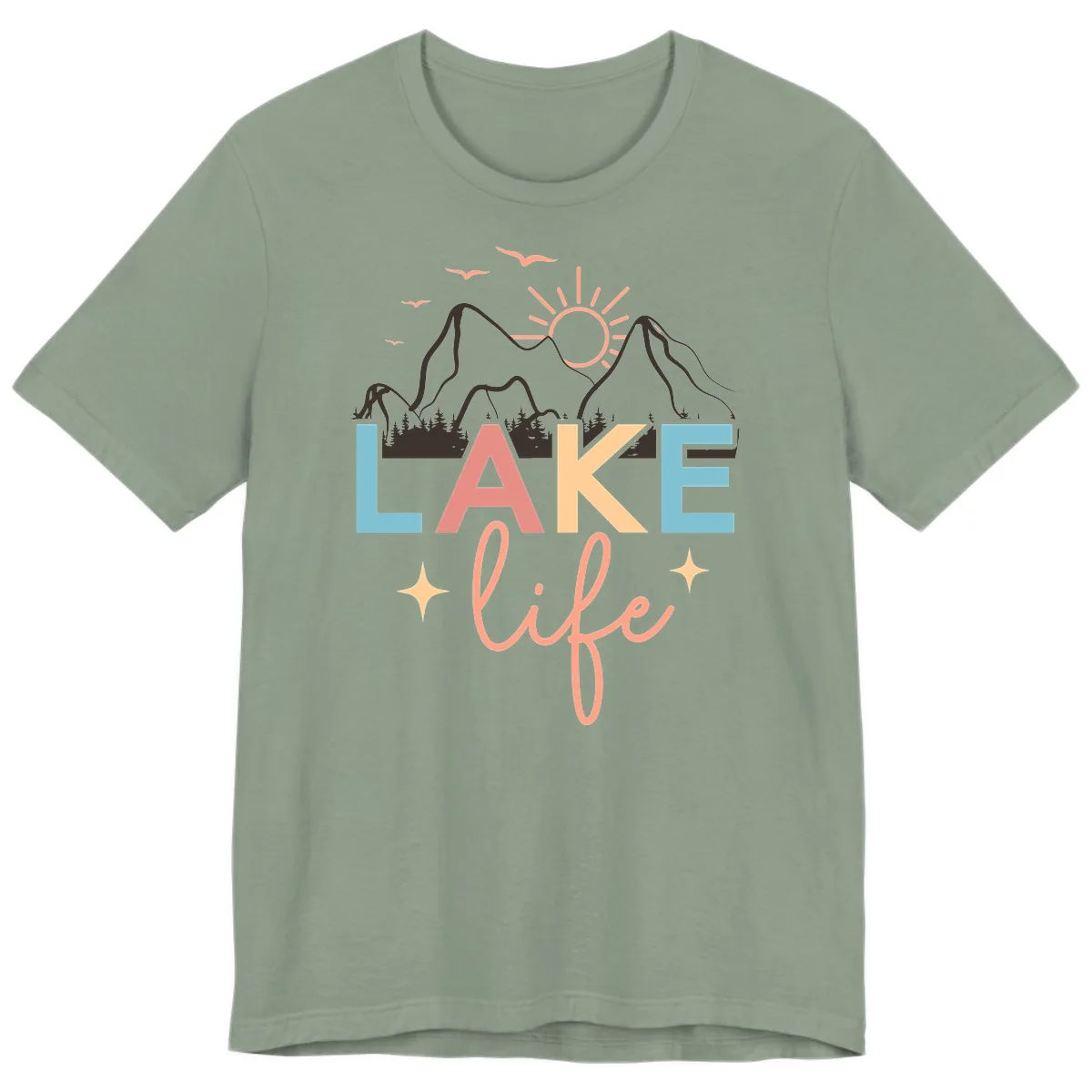 Mountain Lake Life Typography Premium T-Shirt in Sage